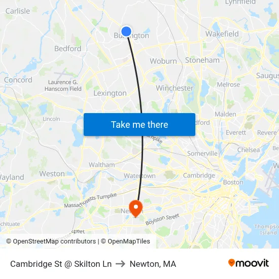 Cambridge St @ Skilton Ln to Newton, MA map