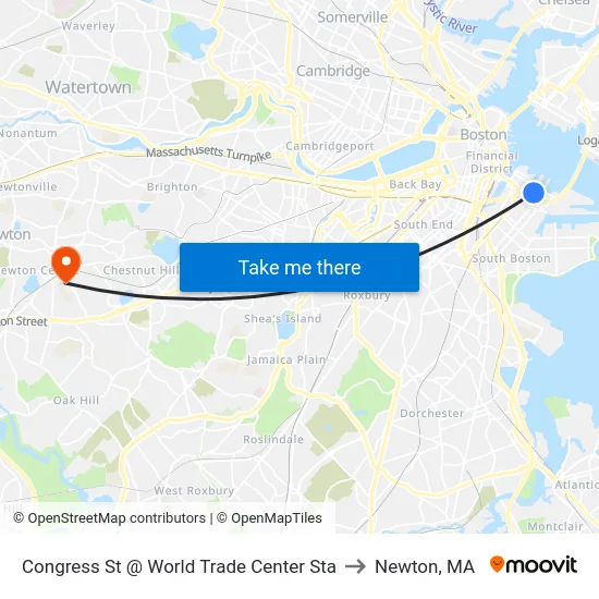 Congress St @ World Trade Center Sta to Newton, MA map