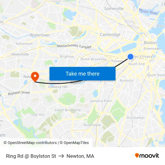 Ring Rd @ Boylston St to Newton, MA map