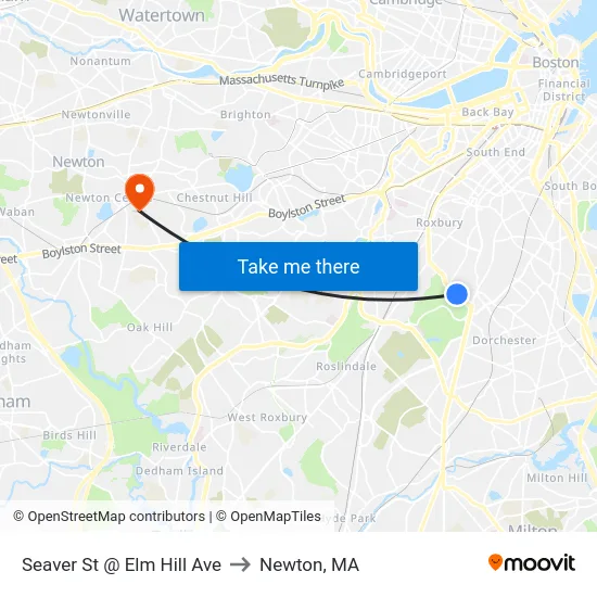 Seaver St @ Elm Hill Ave to Newton, MA map