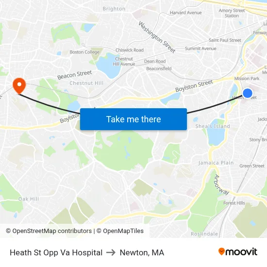 Heath St Opp Va Hospital to Newton, MA map