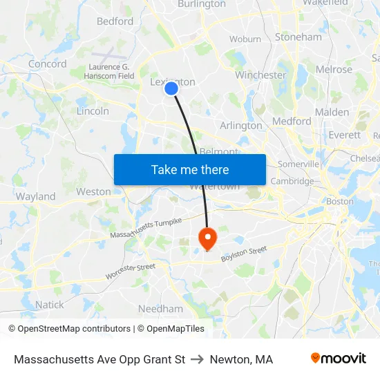 Massachusetts Ave Opp Grant St to Newton, MA map