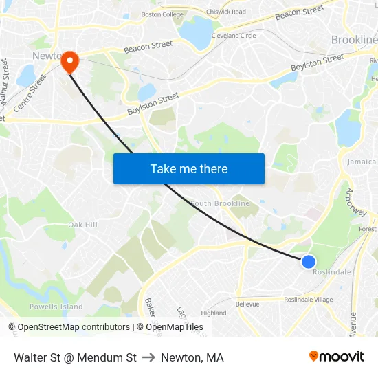 Walter St @ Mendum St to Newton, MA map