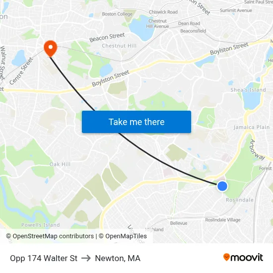 Opp 174 Walter St to Newton, MA map