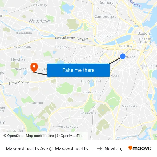 Massachusetts Ave @ Massachusetts Ave Station to Newton, MA map