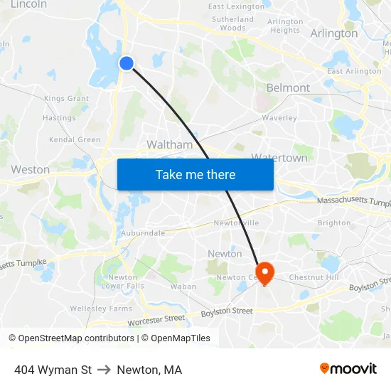 404 Wyman St to Newton, MA map