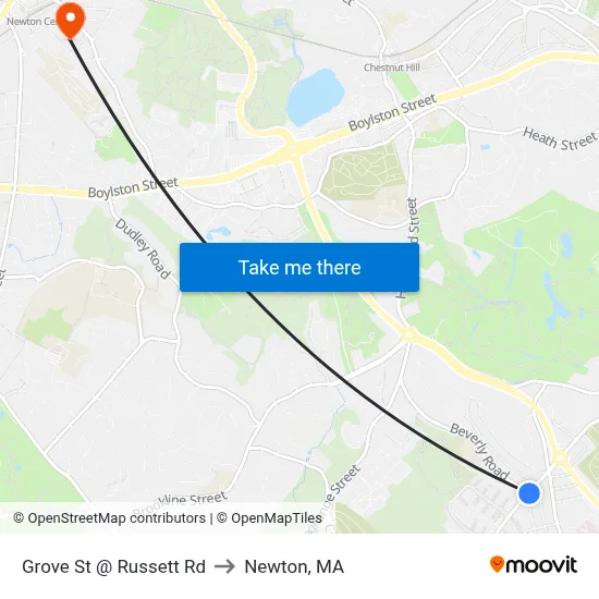 Grove St @ Russett Rd to Newton, MA map