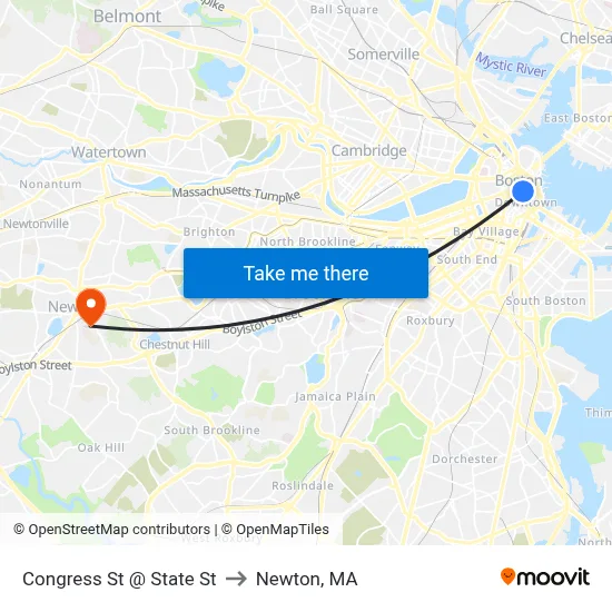 Congress St @ State St to Newton, MA map