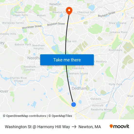 Washington St @ Harmony Hill Way to Newton, MA map