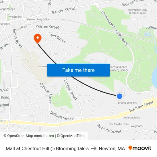Mall at Chestnut Hill @ Bloomingdale's to Newton, MA map