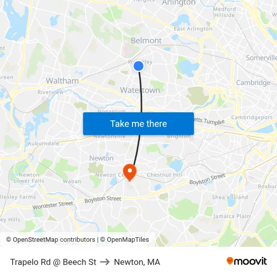 Trapelo Rd @ Beech St to Newton, MA map