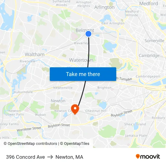 396 Concord Ave to Newton, MA map