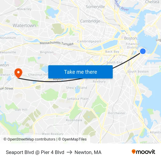 Seaport Blvd @ Pier 4 Blvd to Newton, MA map