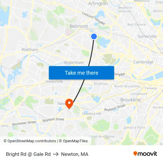 Bright Rd @ Gale Rd to Newton, MA map