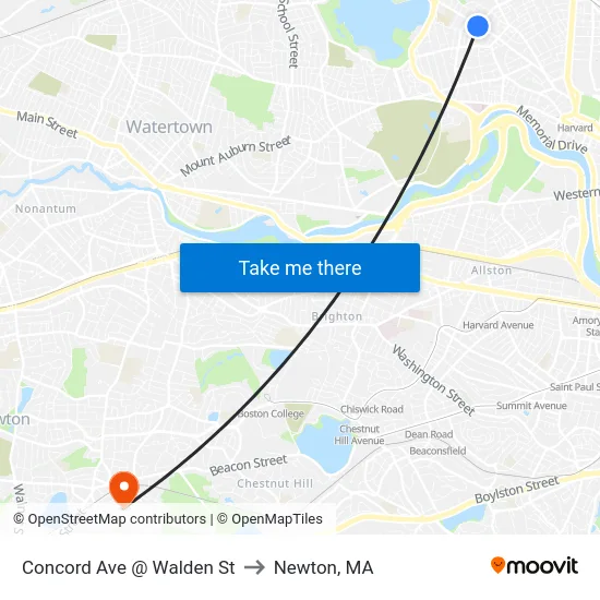 Concord Ave @ Walden St to Newton, MA map