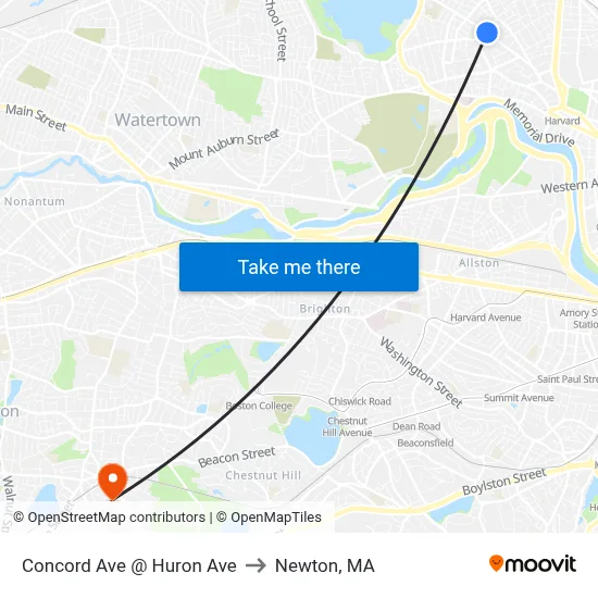Concord Ave @ Huron Ave to Newton, MA map