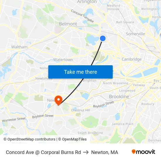 Concord Ave @ Corporal Burns Rd to Newton, MA map