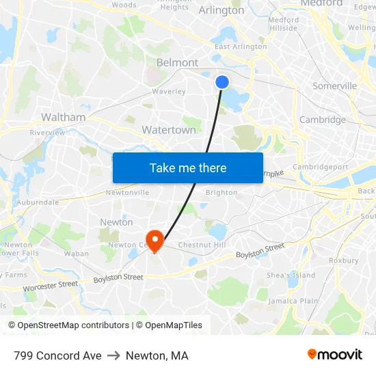 799 Concord Ave to Newton, MA map