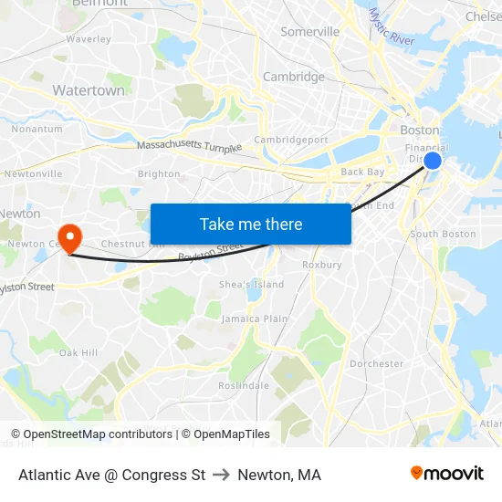 Atlantic Ave @ Congress St to Newton, MA map