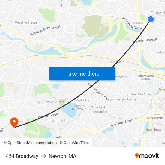 454 Broadway to Newton, MA map