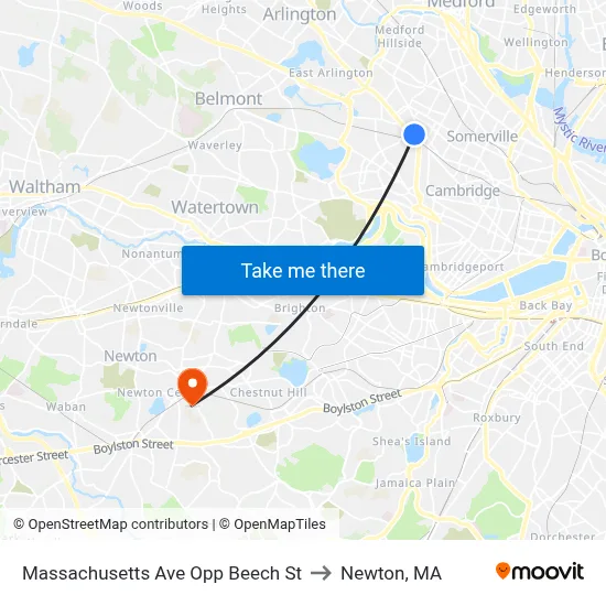 Massachusetts Ave Opp Beech St to Newton, MA map
