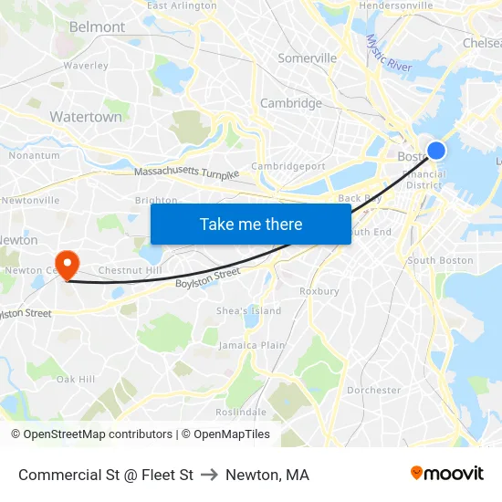 Commercial St @ Fleet St to Newton, MA map