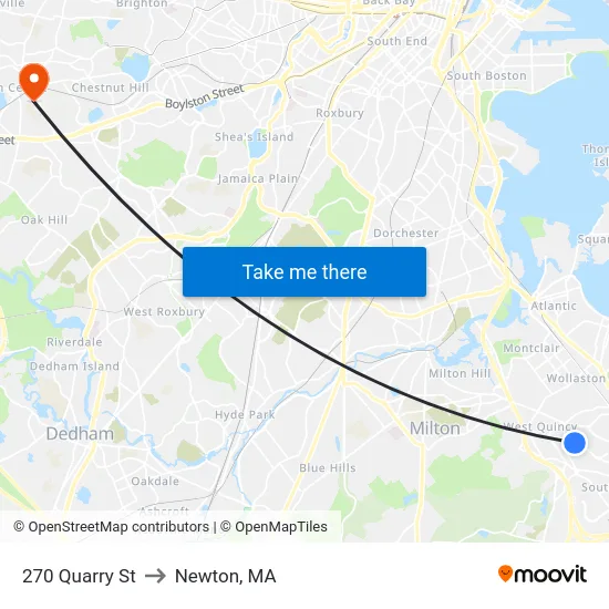 270 Quarry St to Newton, MA map