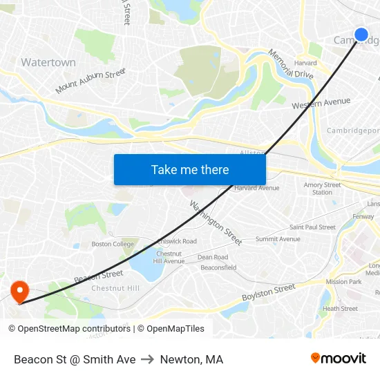 Beacon St @ Smith Ave to Newton, MA map