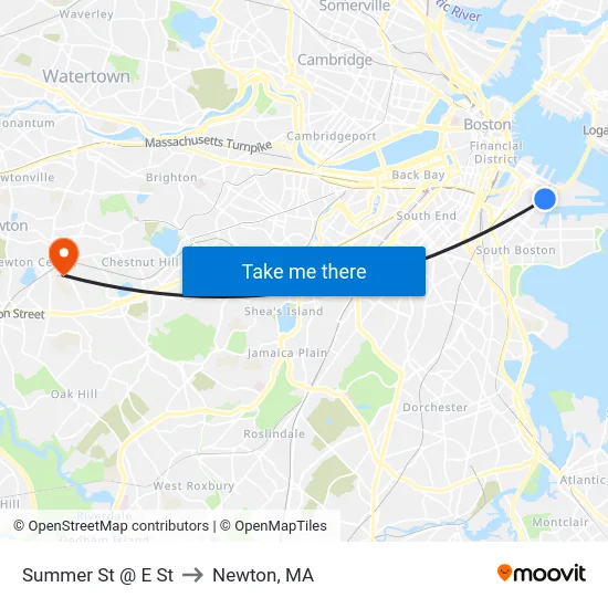 Summer St @ E St to Newton, MA map