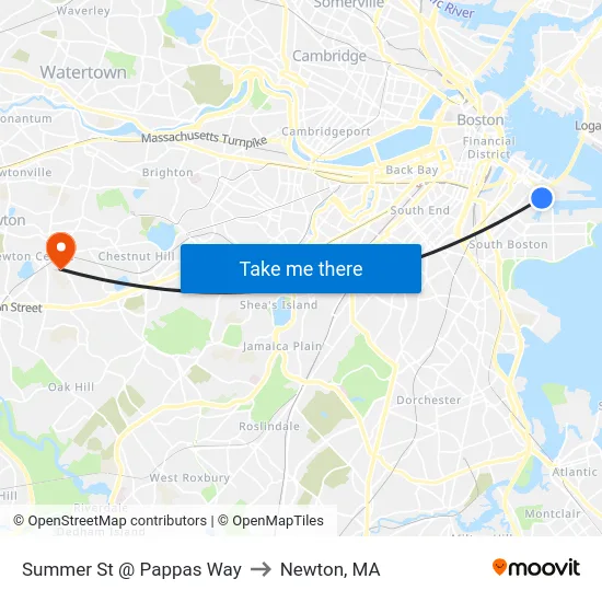 Summer St @ Pappas Way to Newton, MA map