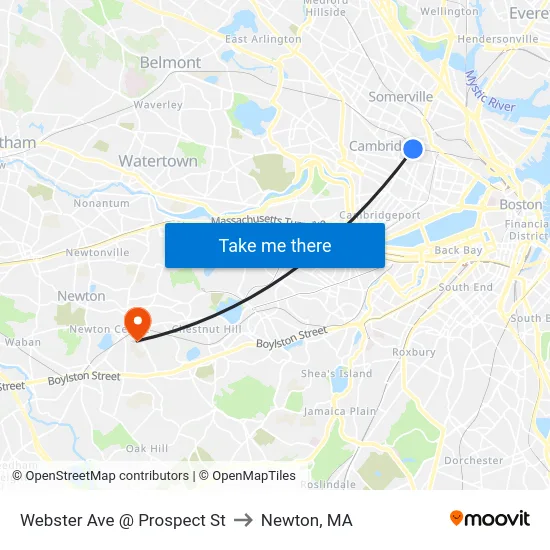 Webster Ave @ Prospect St to Newton, MA map