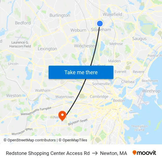 Redstone Shopping Center Access Rd to Newton, MA map