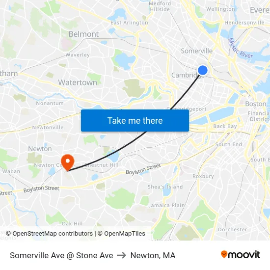 Somerville Ave @ Stone Ave to Newton, MA map