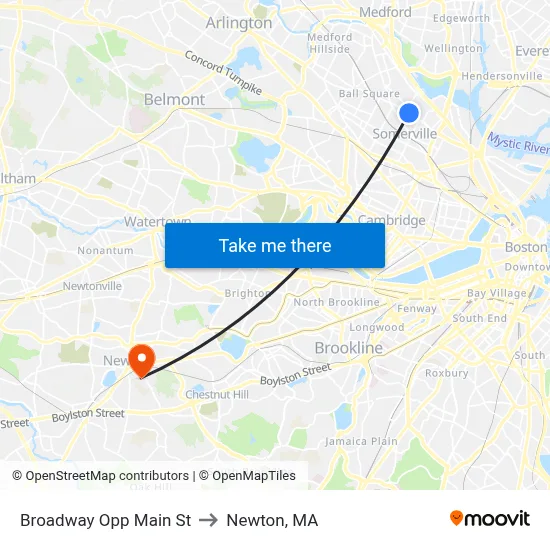 Broadway Opp Main St to Newton, MA map