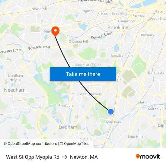 West St Opp Myopia Rd to Newton, MA map