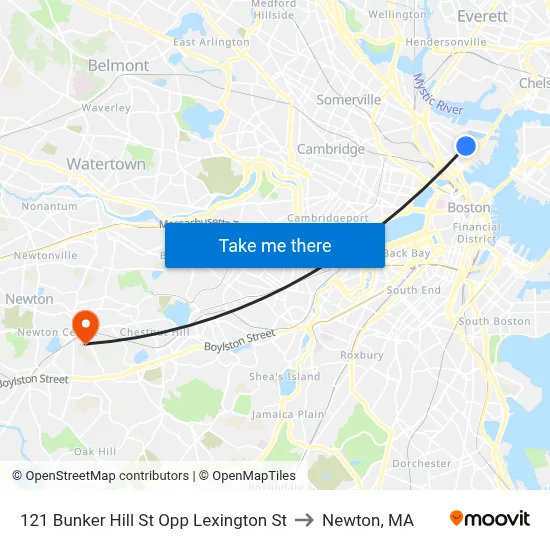 121 Bunker Hill St Opp Lexington St to Newton, MA map