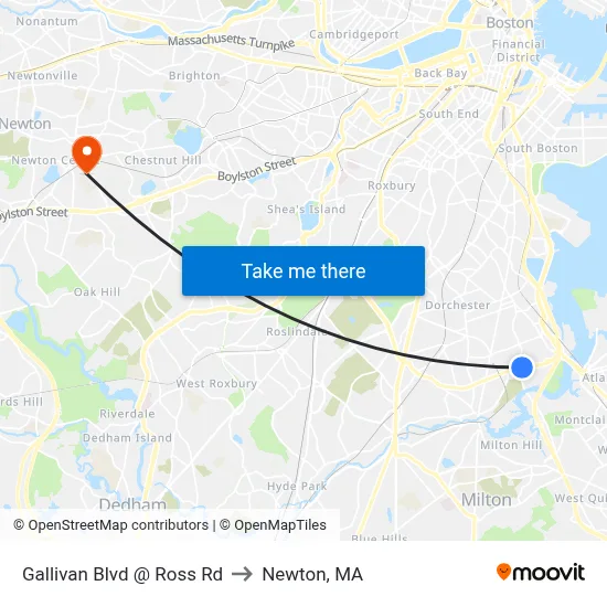 Gallivan Blvd @ Ross Rd to Newton, MA map
