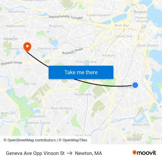 Geneva Ave Opp Vinson St to Newton, MA map