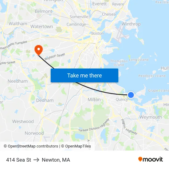 414 Sea St to Newton, MA map
