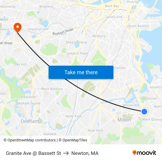 Granite Ave @ Bassett St to Newton, MA map