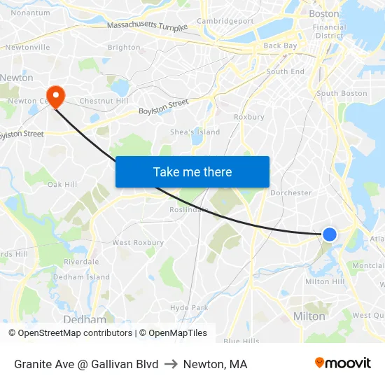 Granite Ave @ Gallivan Blvd to Newton, MA map