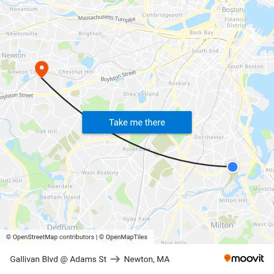 Gallivan Blvd @ Adams St to Newton, MA map