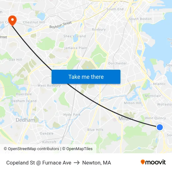 Copeland St @ Furnace Ave to Newton, MA map