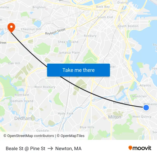 Beale St @ Pine St to Newton, MA map