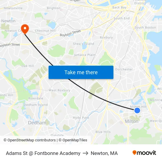 Adams St @ Fontbonne Academy to Newton, MA map