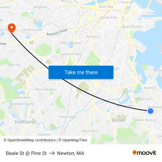Beale St @ Pine St to Newton, MA map