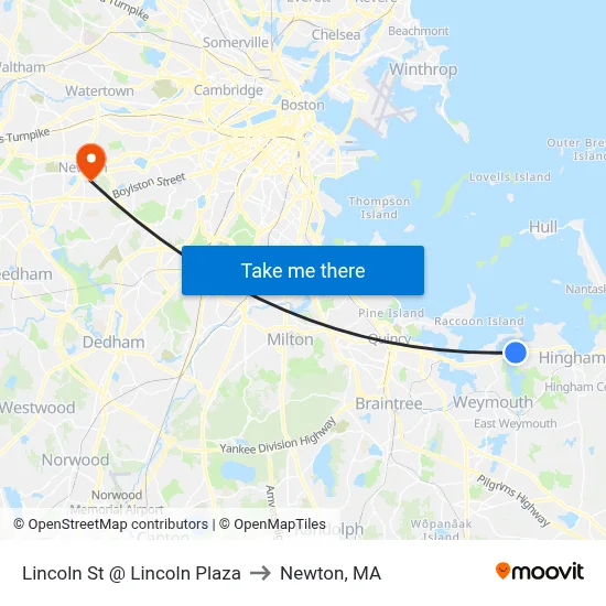Lincoln St @ Lincoln Plaza to Newton, MA map