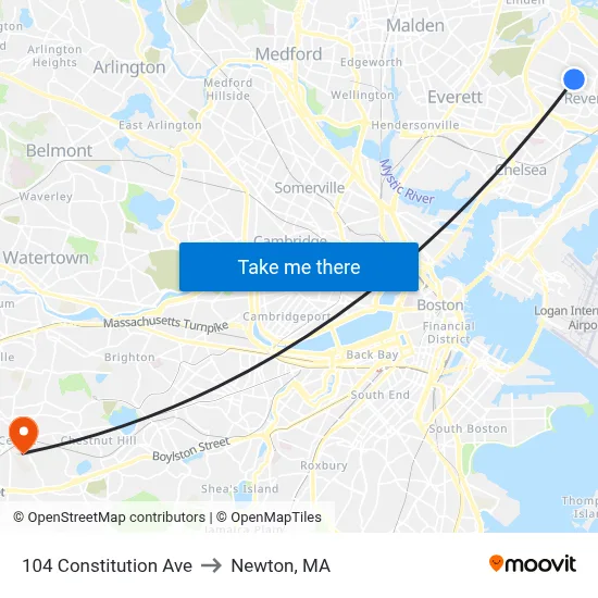 104 Constitution Ave to Newton, MA map