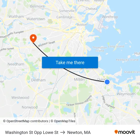 Washington St Opp Lowe St to Newton, MA map