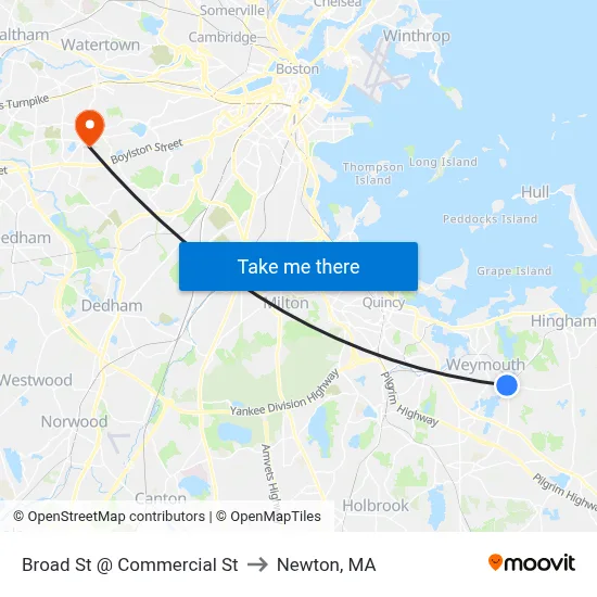 Broad St @ Commercial St to Newton, MA map